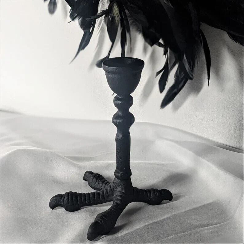 2 Pcs Claw Candle Holder Metal Heavy Gothic Black Halloween Decor Stick Holder