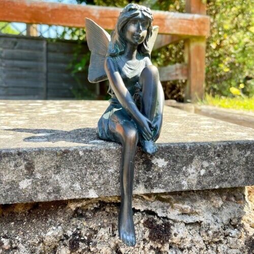 Resin Fairy Shelf Sitting Bronze Outdoor Garden Decorative Ornament Sculpture