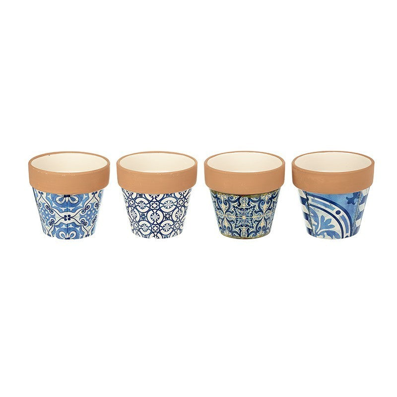 Blue Plant Pot Mandala Geometric Italian Tile Pot Terracotta Rim Indoor Assorted