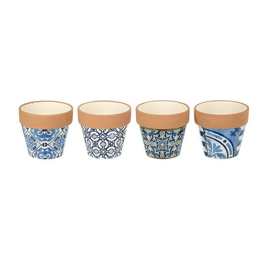 Blue Plant Pot Mandala Geometric Italian Tile Pot Terracotta Rim Indoor Assorted