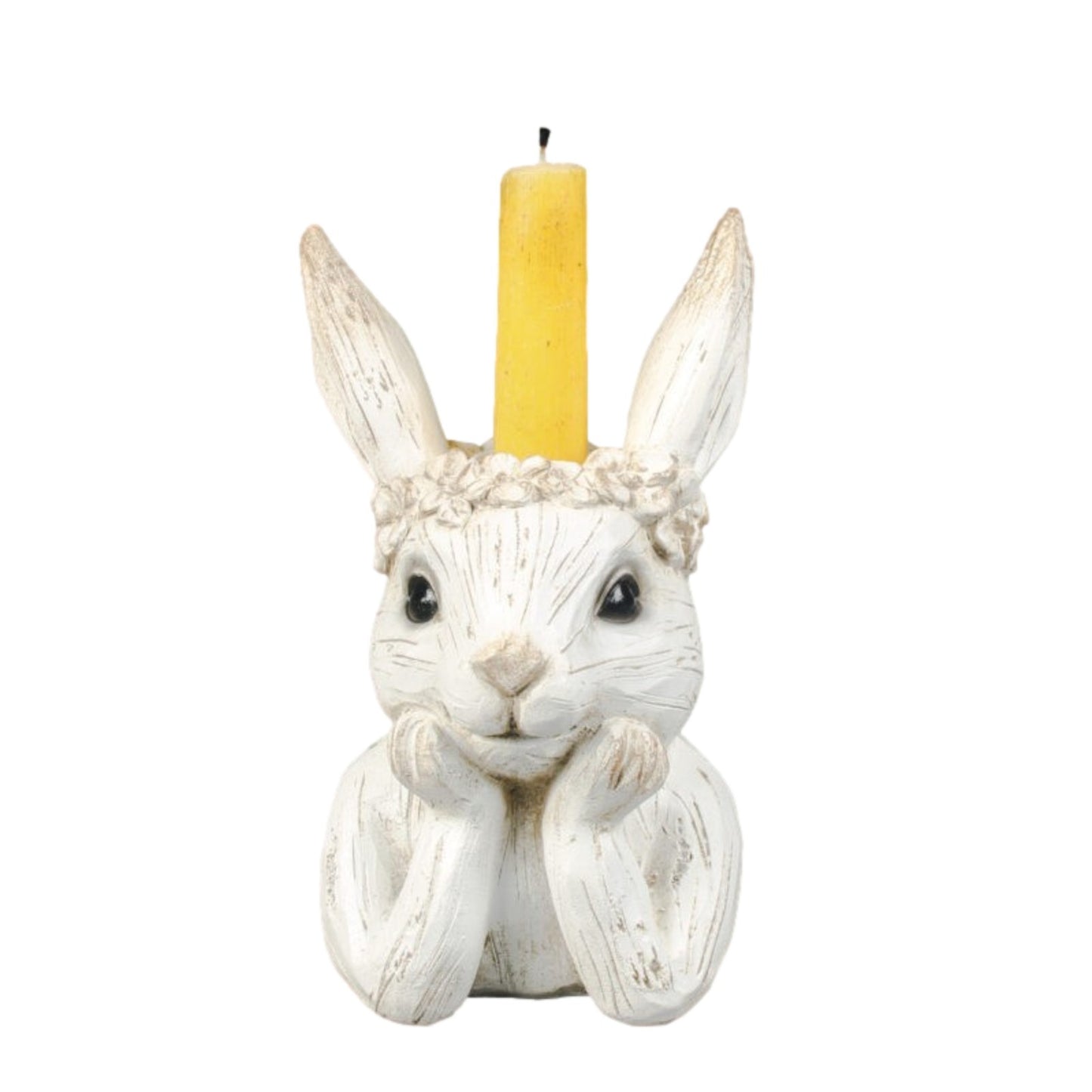 Resin White Rabbit Ornament Bunny Taper/Dinner Candle Holder Vintage Tabletop