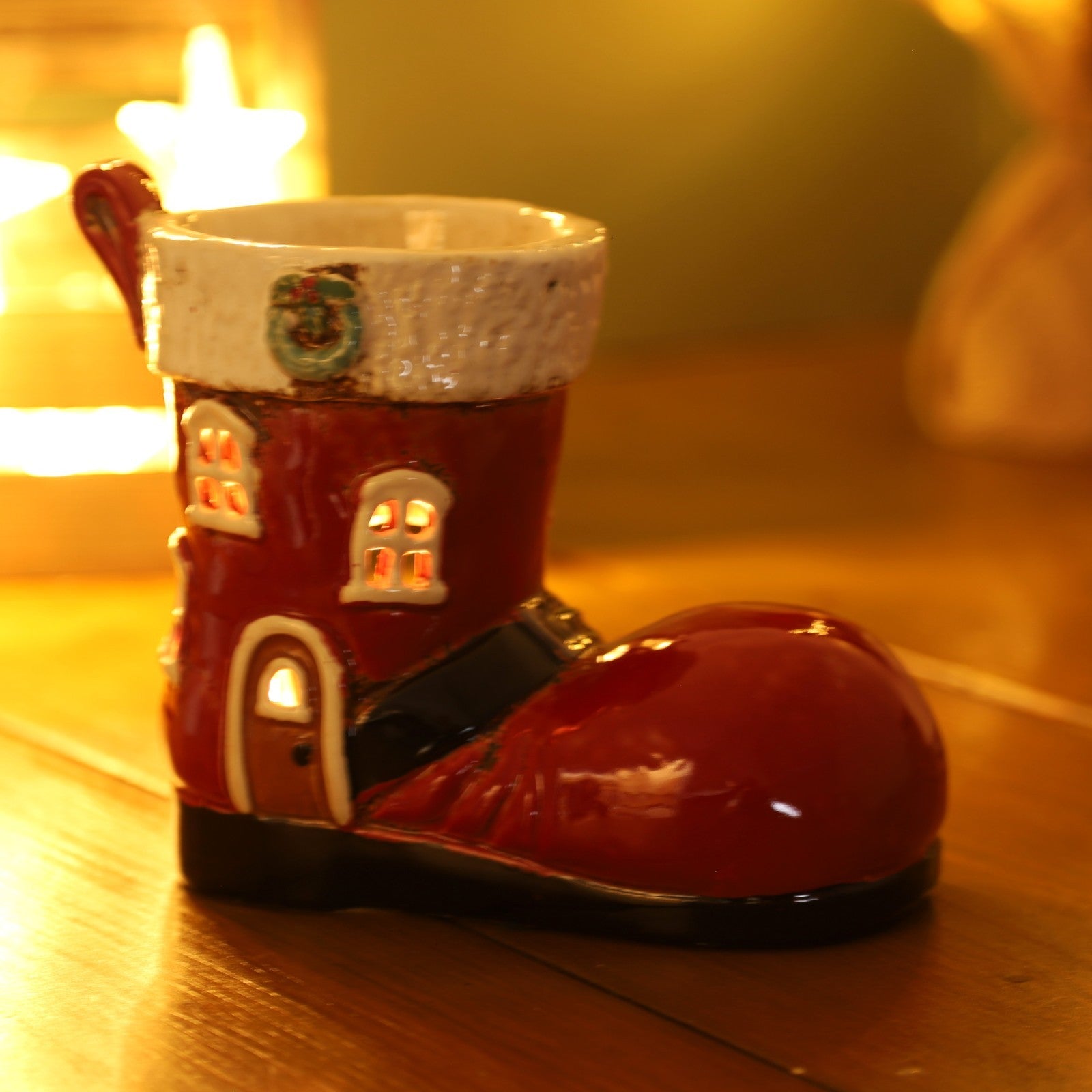 Ceramic Red Santa Boot Wax Melt Burner Christmas Shoe Wax Warmer Xmas Ornament