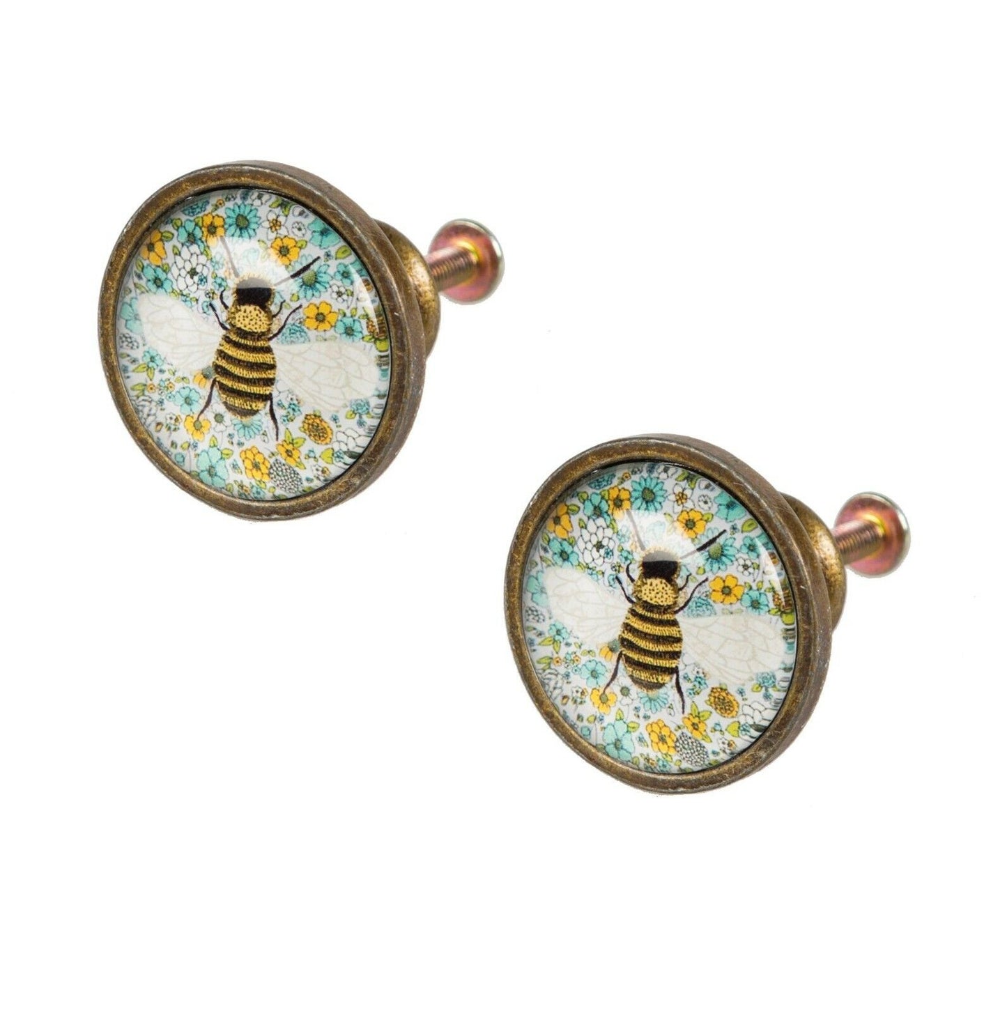 Vintage Summer Floral Metal Bee Cupboard Drawer Knob Metal Pull Door Handle 