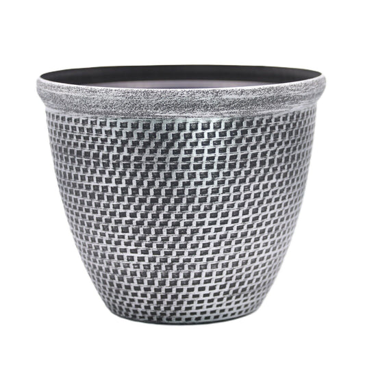 30cm Silver Plastic Round Cromarty Planter Antique  Plant Flowers Pot Cover