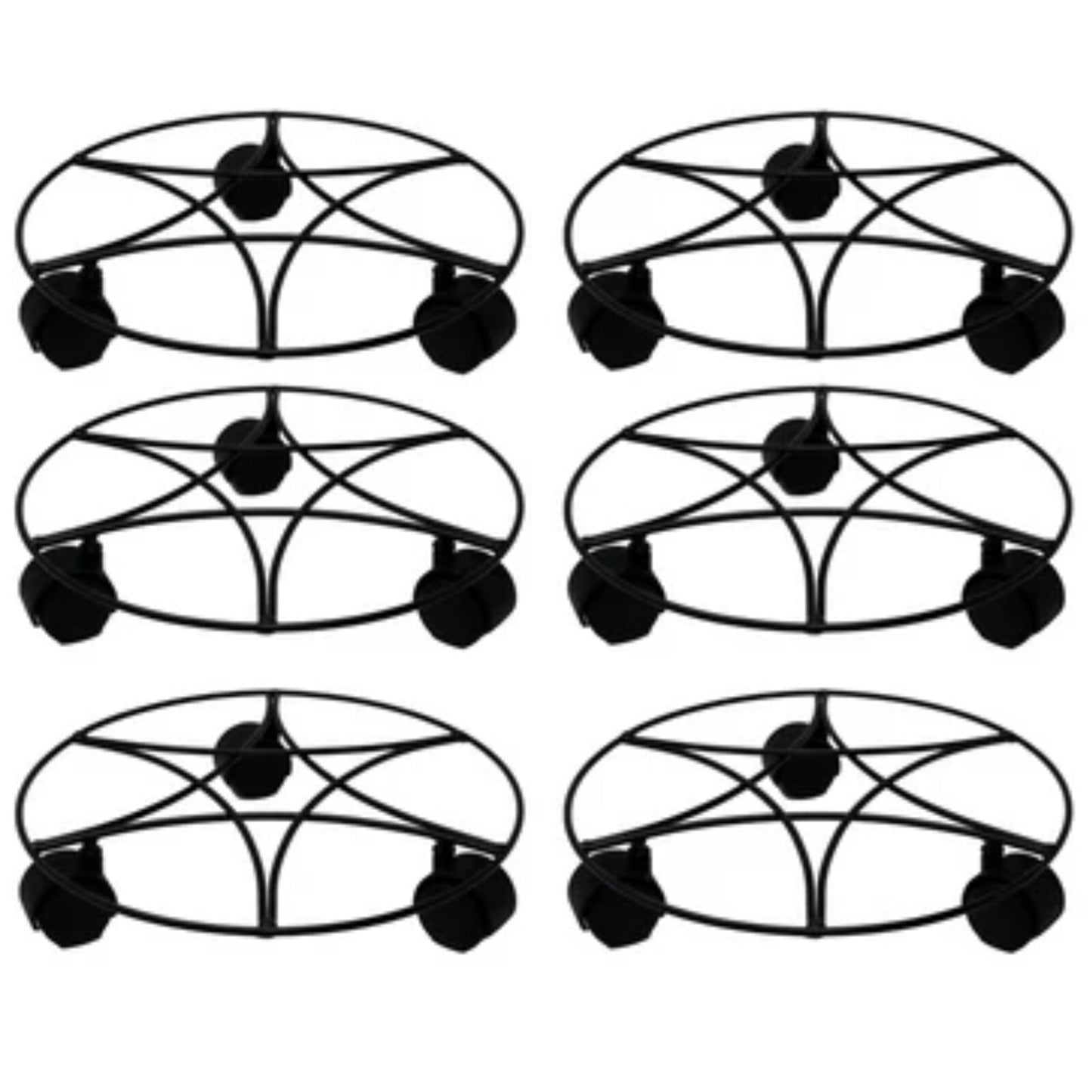 6Pc Plant Pot Planter Caddy Stand Mover Metal Black Wheels Trolley Wheelie Mover