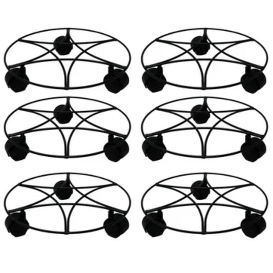 6Pc Plant Pot Planter Caddy Stand Mover Metal Black Wheels Trolley Wheelie Mover