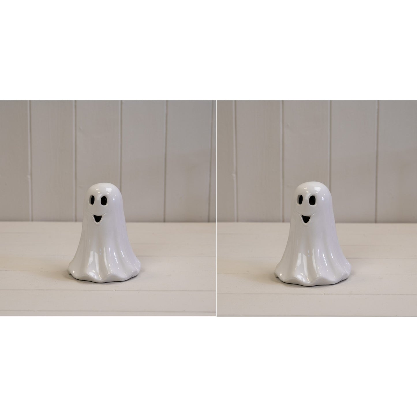 White Ceramic Ghost Decoration with LED Autumn Halloween Shelfsiiter Ornaments