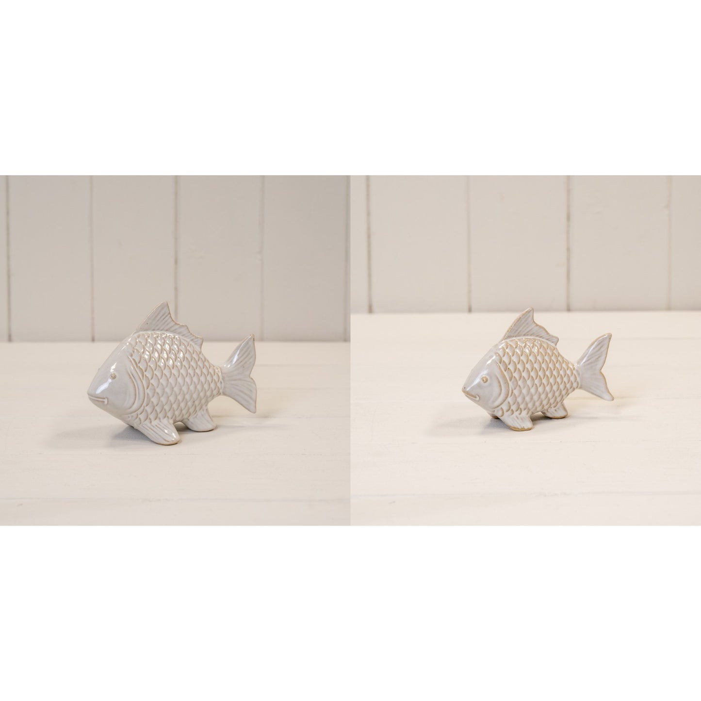 White Ceramic Fish Ornament Glazed Textured Beach Bathroom Nautical Xmas Figure