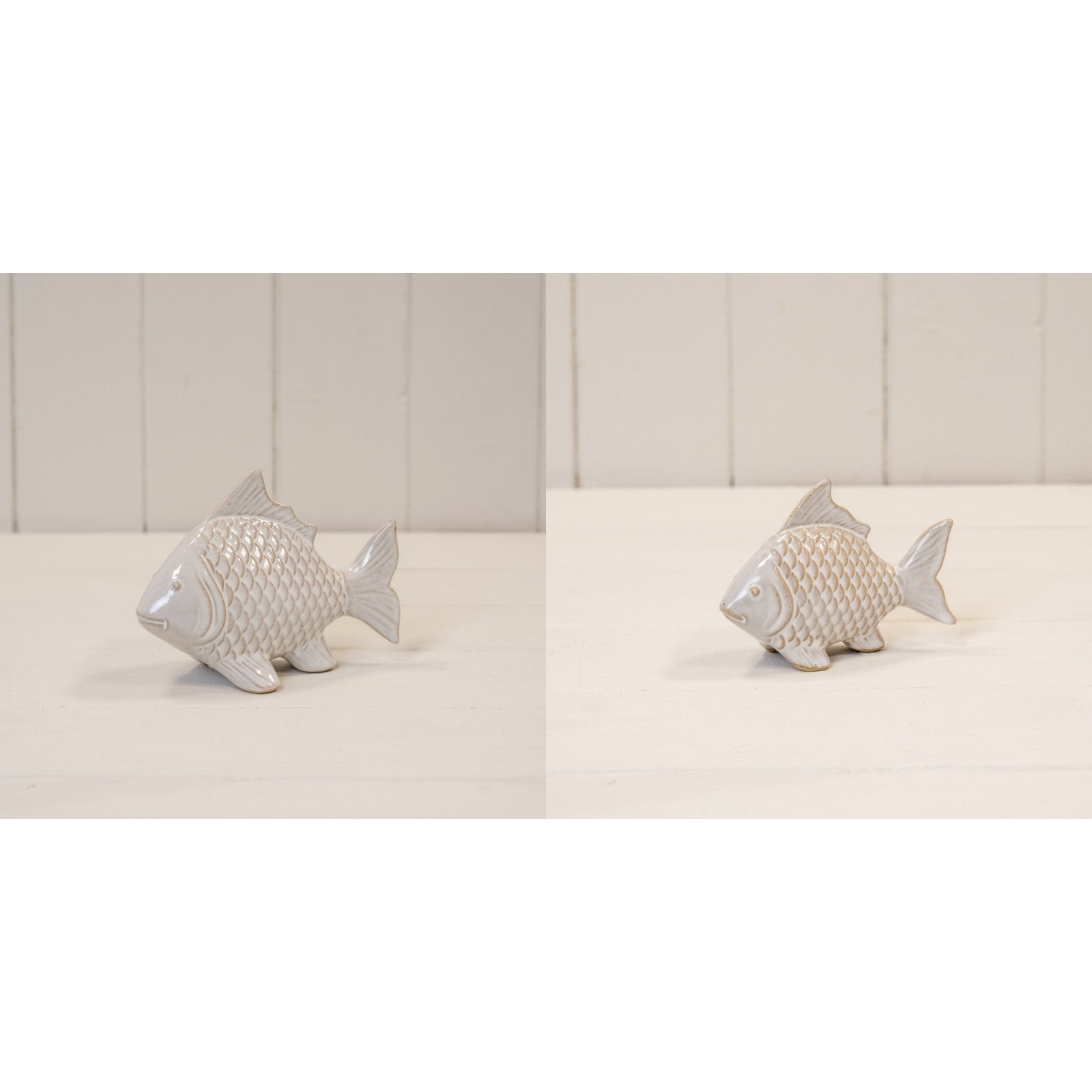 White Ceramic Fish Ornament Glazed Textured Beach Bathroom Nautical Xmas Figure