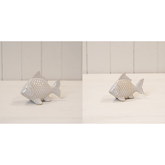 White Ceramic Fish Ornament Glazed Textured Beach Bathroom Nautical Xmas Figure