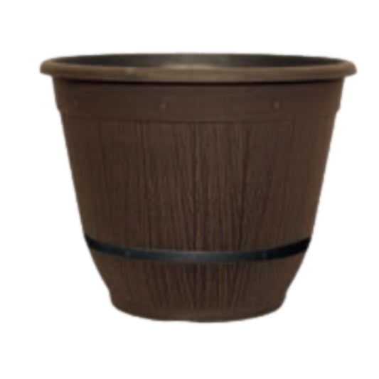 Round Brown Cask Bell Planter 35cm Plastic 17L Outdoor Garden Plant Pot Cover