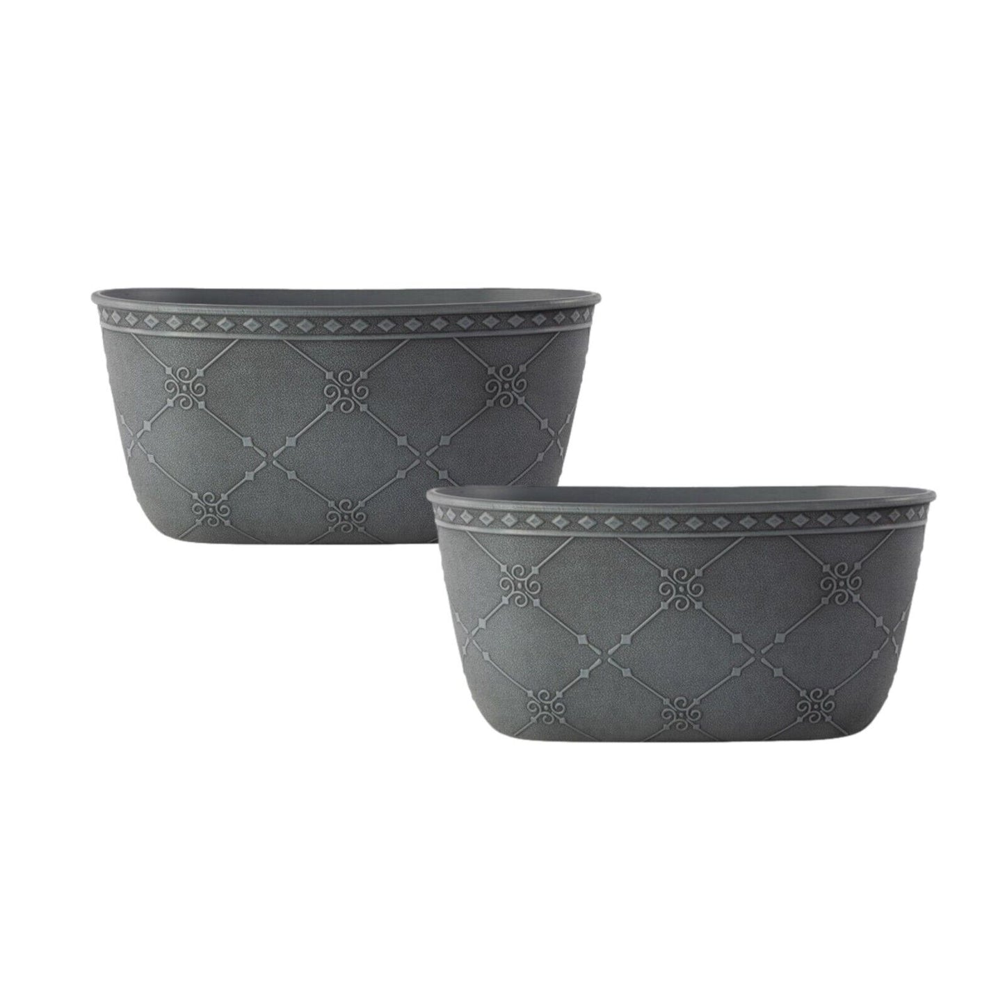 2Pc Plastic Grey Balcony Trough 32cm Outdoor 4L Garden Patio Flower Planter