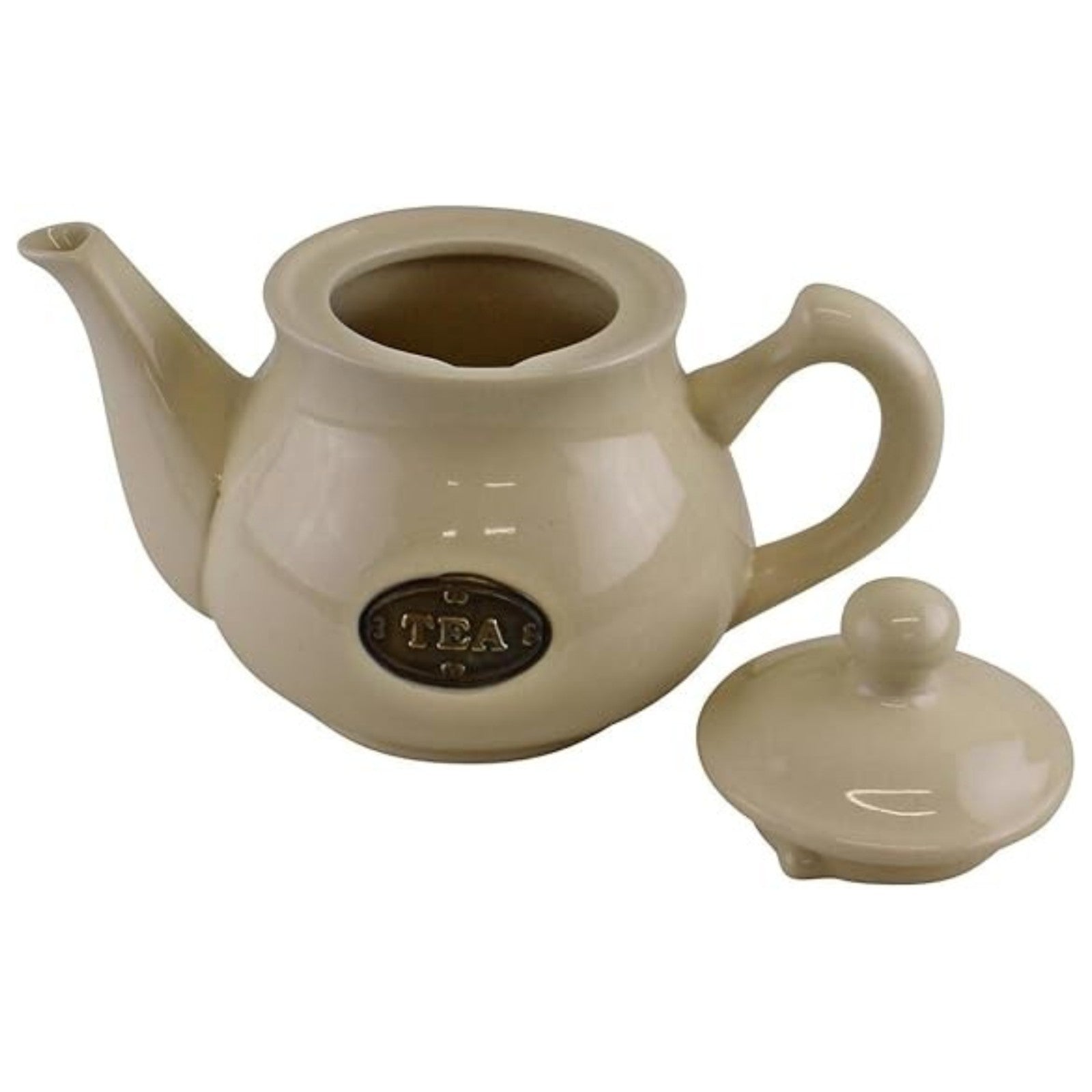 Rustic Cream Ceramic Teapot with Lid 1 Liter Country Cottage Style Tea Serving