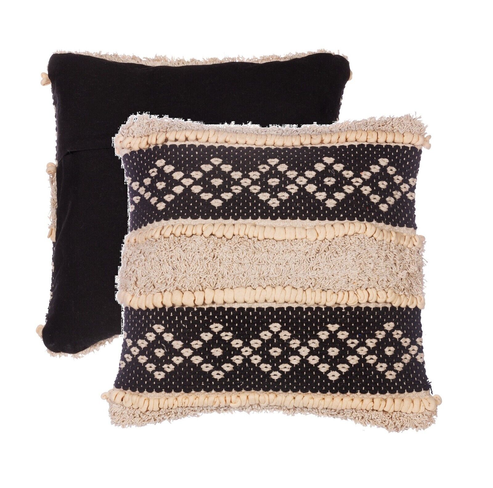 3Pc Knitted Filled Diamond Cushion 40x40cm Luxury Bohemian Sofa Cushions Black