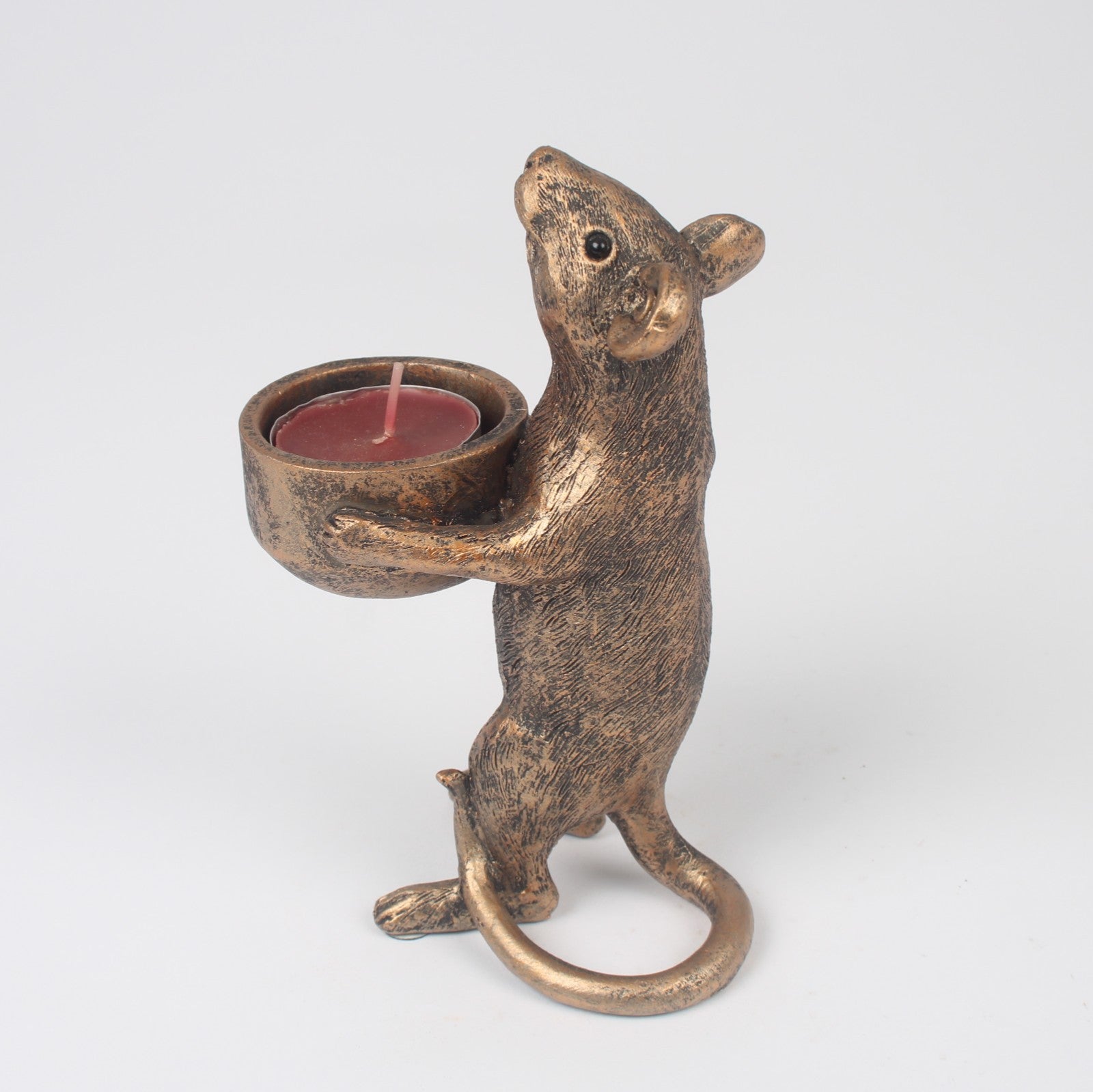 Resin Bronze Mouse Tealight Votive Candle Holder Shelf Sitter Ornament Mice Gift