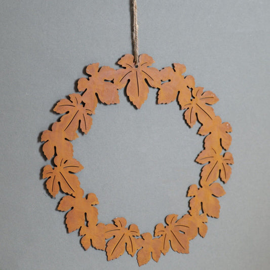30cm Aged Metal Leaf Orange Wreath Autumn Halloween Home Wall Garden Decor Gift