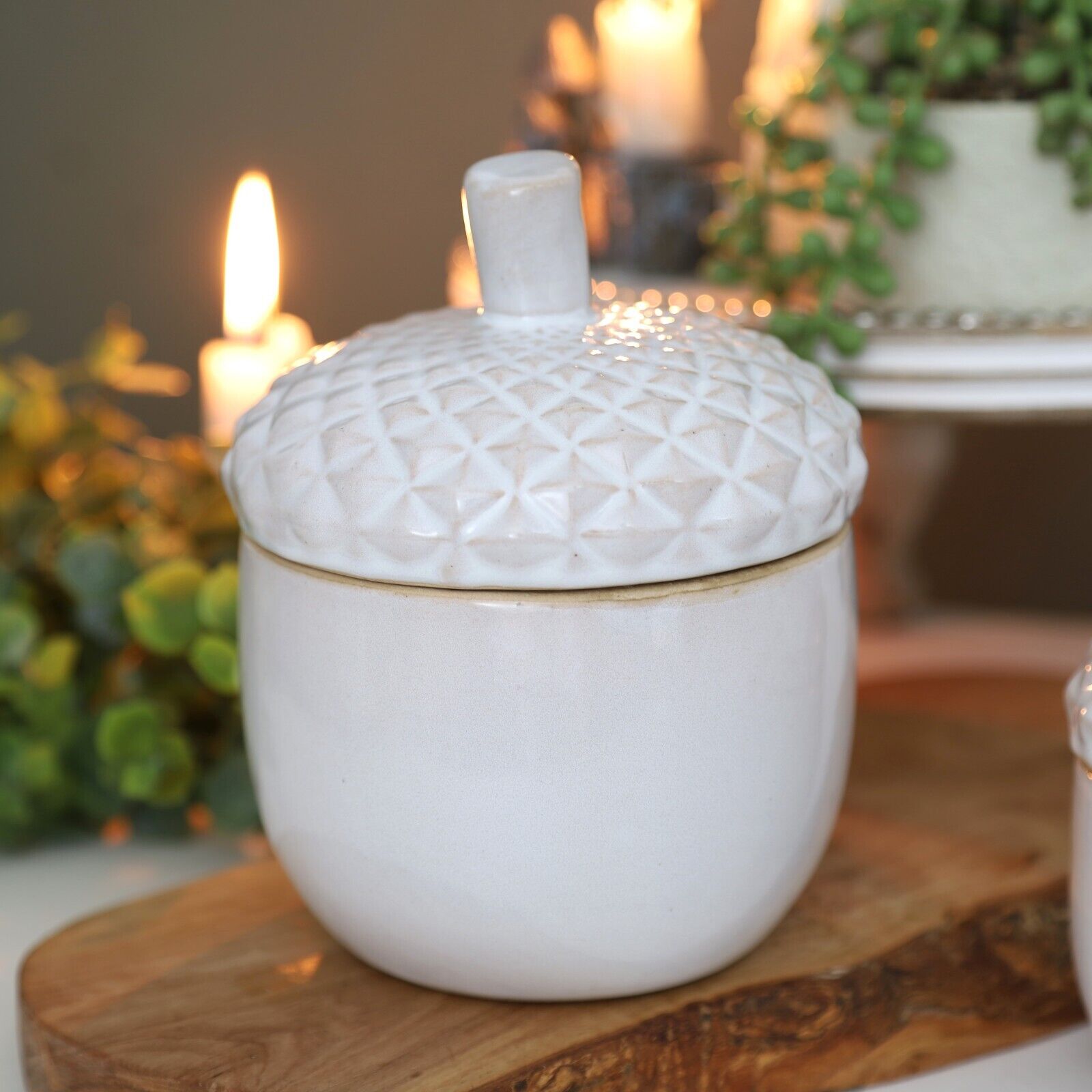 15cm Reactive Glaze Ceramic Acorn Trinket Pot Jar Kitchen Storage Nordic Autumn