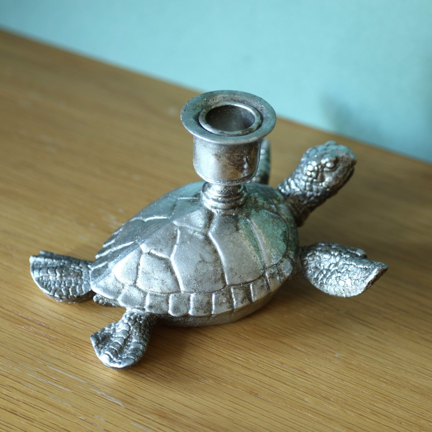 Resin Silver Turtle Taper/Dinner Candle Stick Holder Animal Statue Antique Gift