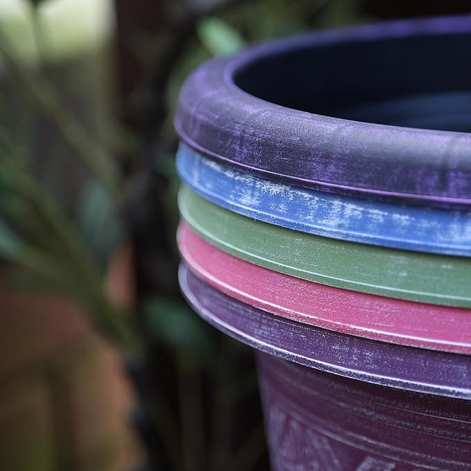 2Pc Round Plastic Plant Pot 40cm Teal 23L Woven Flower Garden Decor Planter Pot