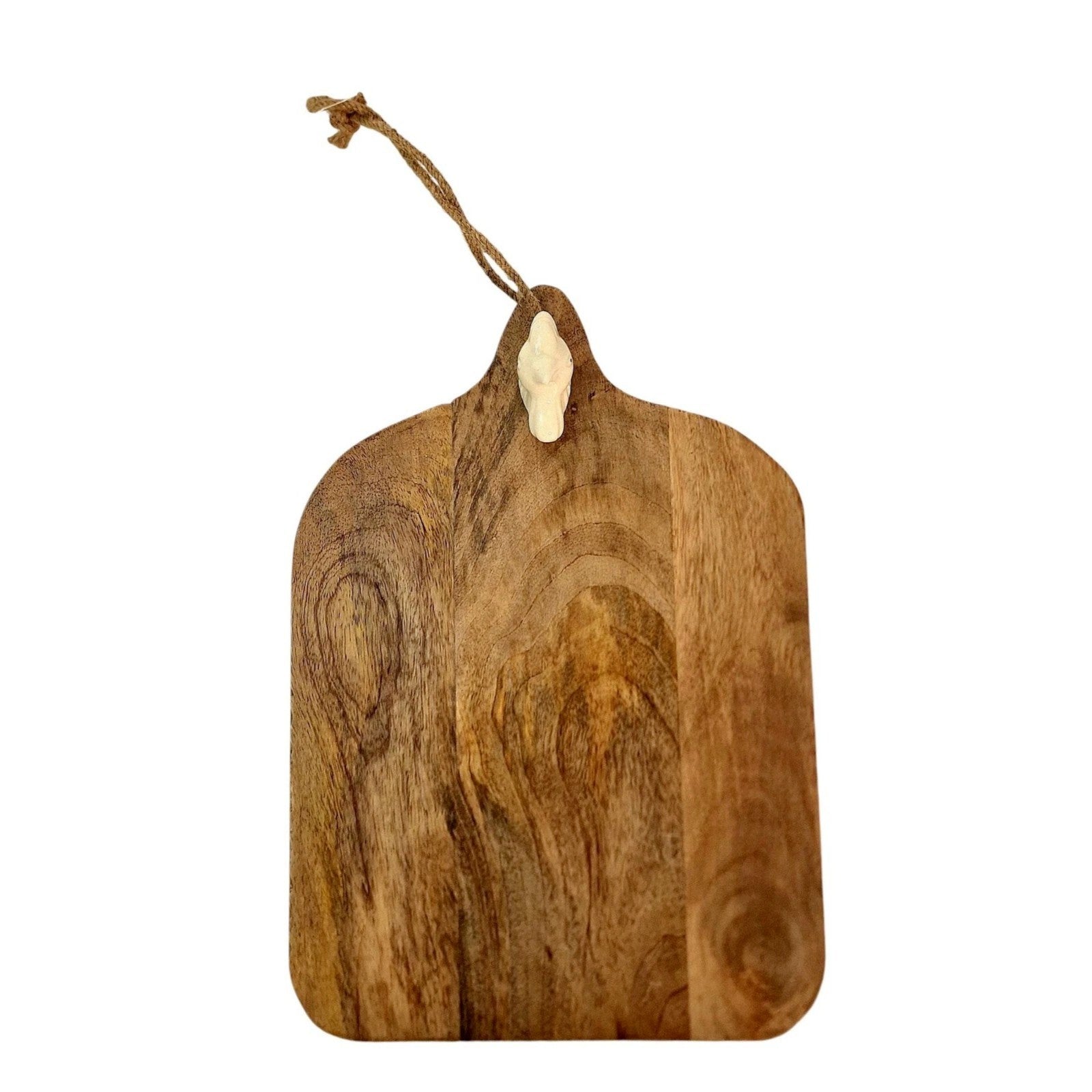 Mango Wood Chopping Board with Ceramic Chicken Head String for Hanging Kitchen
