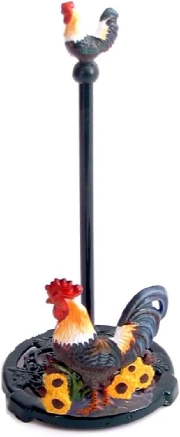 Cast Iron Cockerel Shaped Kitchen Countertop Roll Paper Rooster Tissue Tower