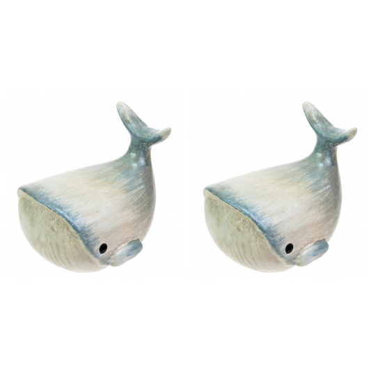 2Pc Ceramic Whale Fish Statues Ocean Sea Beach Themed Whales Decoration Ornament