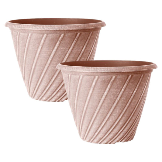 Round Plastic Plant Pot 31cm Aged Terracotta Swirl 10L Garden Outdoor Planter