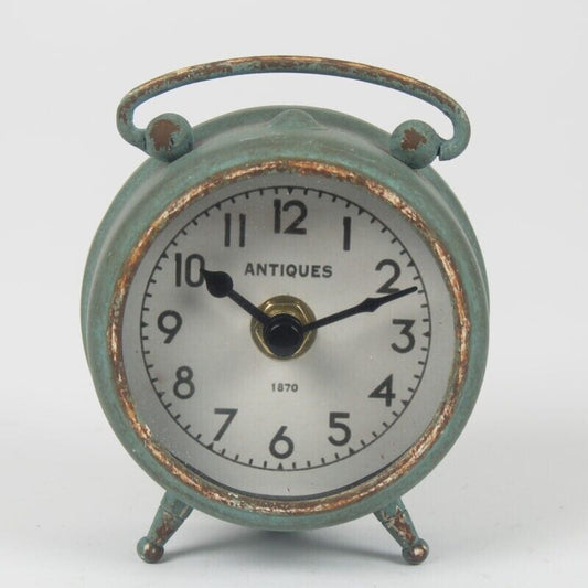 12cm Mini Round Metal Rustic Vintage Bedside Table Top Freestanding Clock