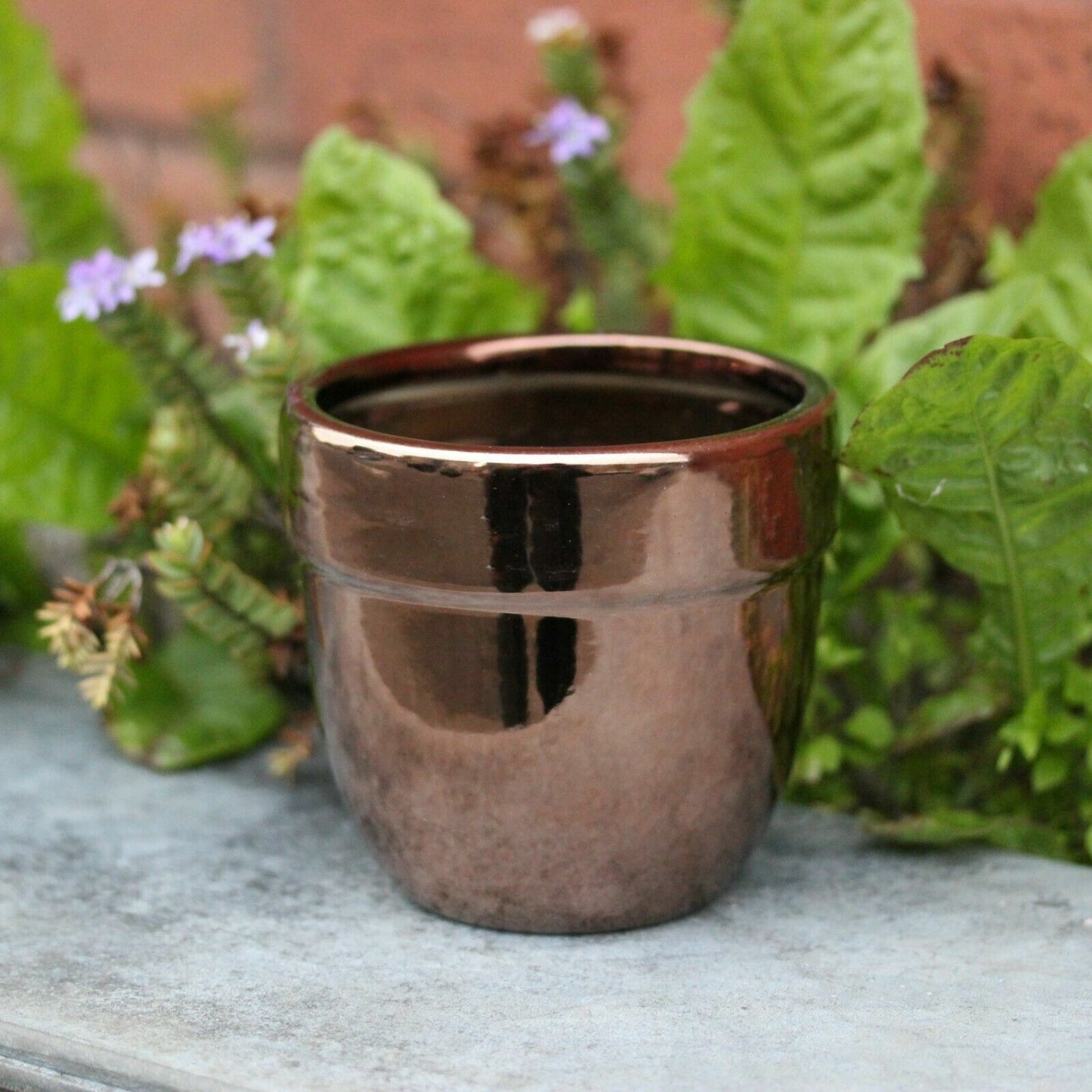 Round Ceramic Green Gold Floral Indoor Plants Flowers Herb Pots Planters Vase 