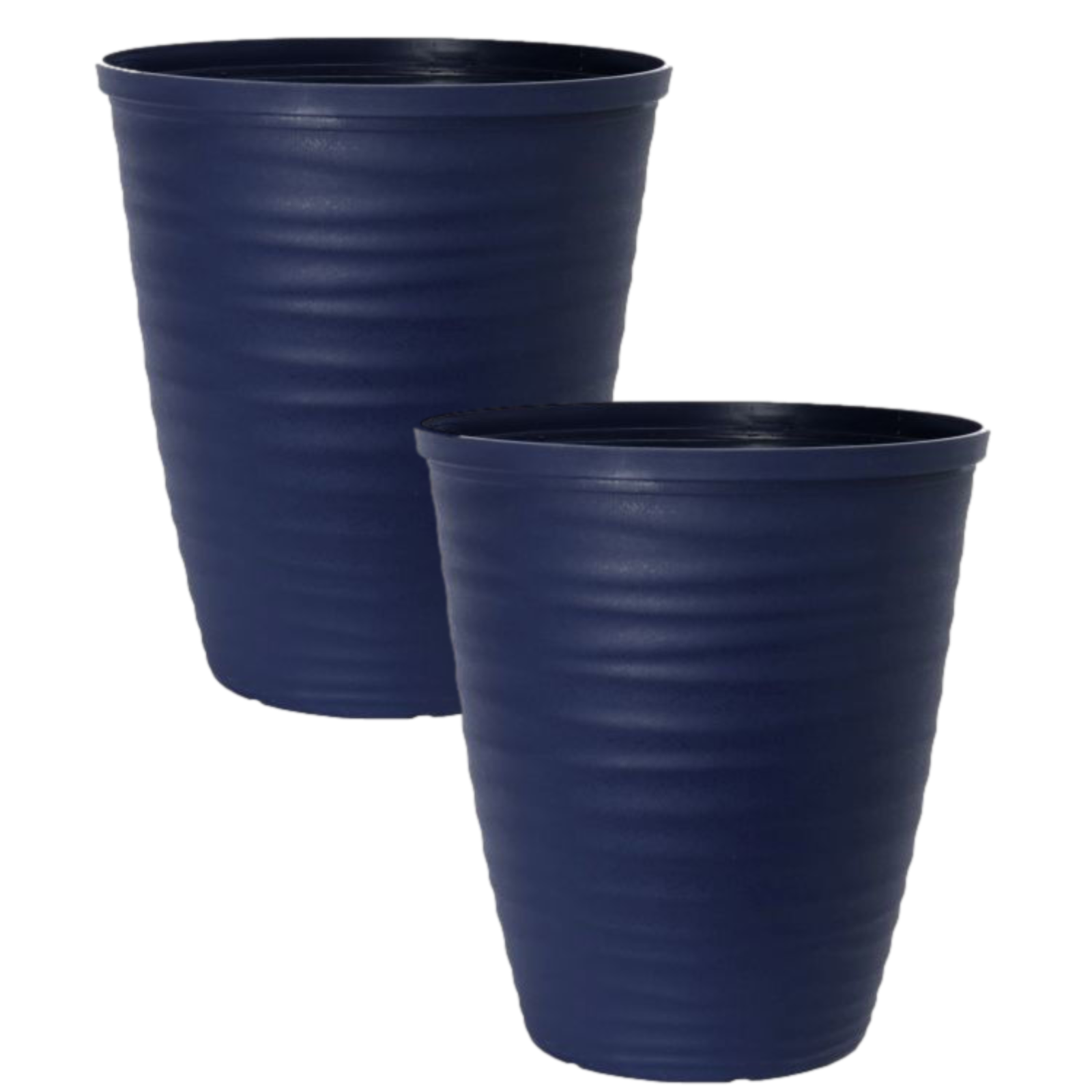 2Pc Dark Blue Plastic Dune Rim Ripple Plant Pot 27cm Garden 14L Outdoor Planter