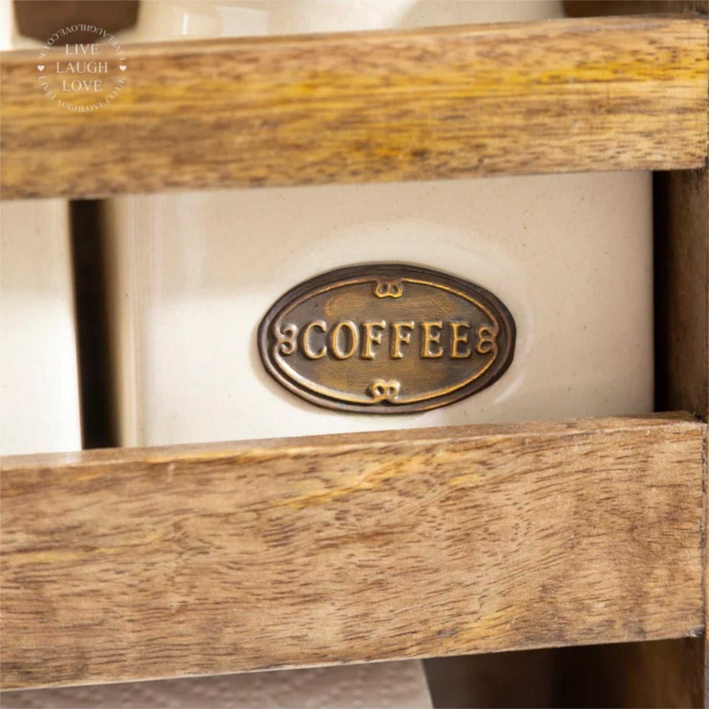 Rustic Wooden Kitchen Wall Rack 3 Ceramic Tea Coffee Sugar Jars Paper Roll Bar