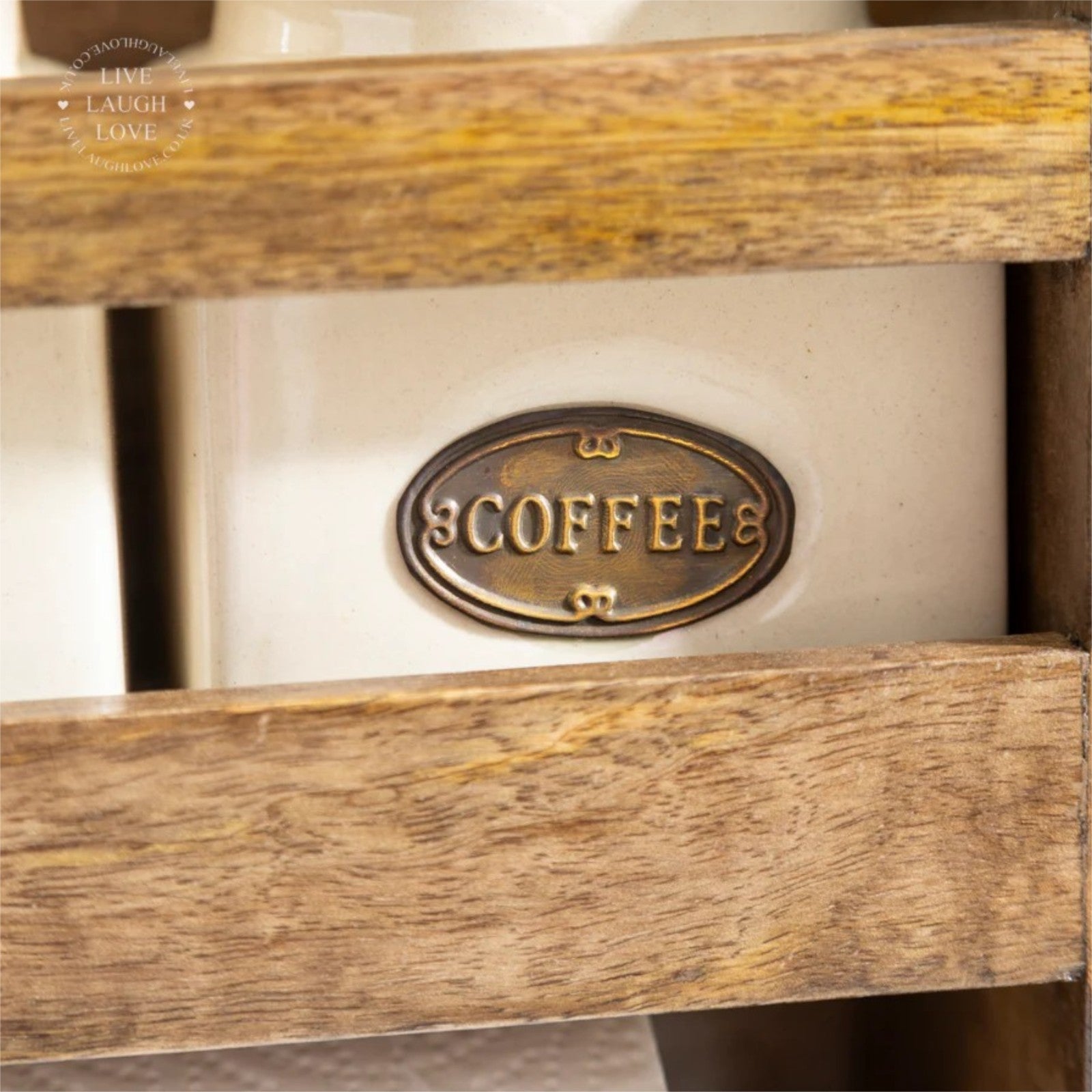 Rustic Wooden Kitchen Wall Rack 3 Ceramic Tea Coffee Sugar Jars Paper Roll Bar
