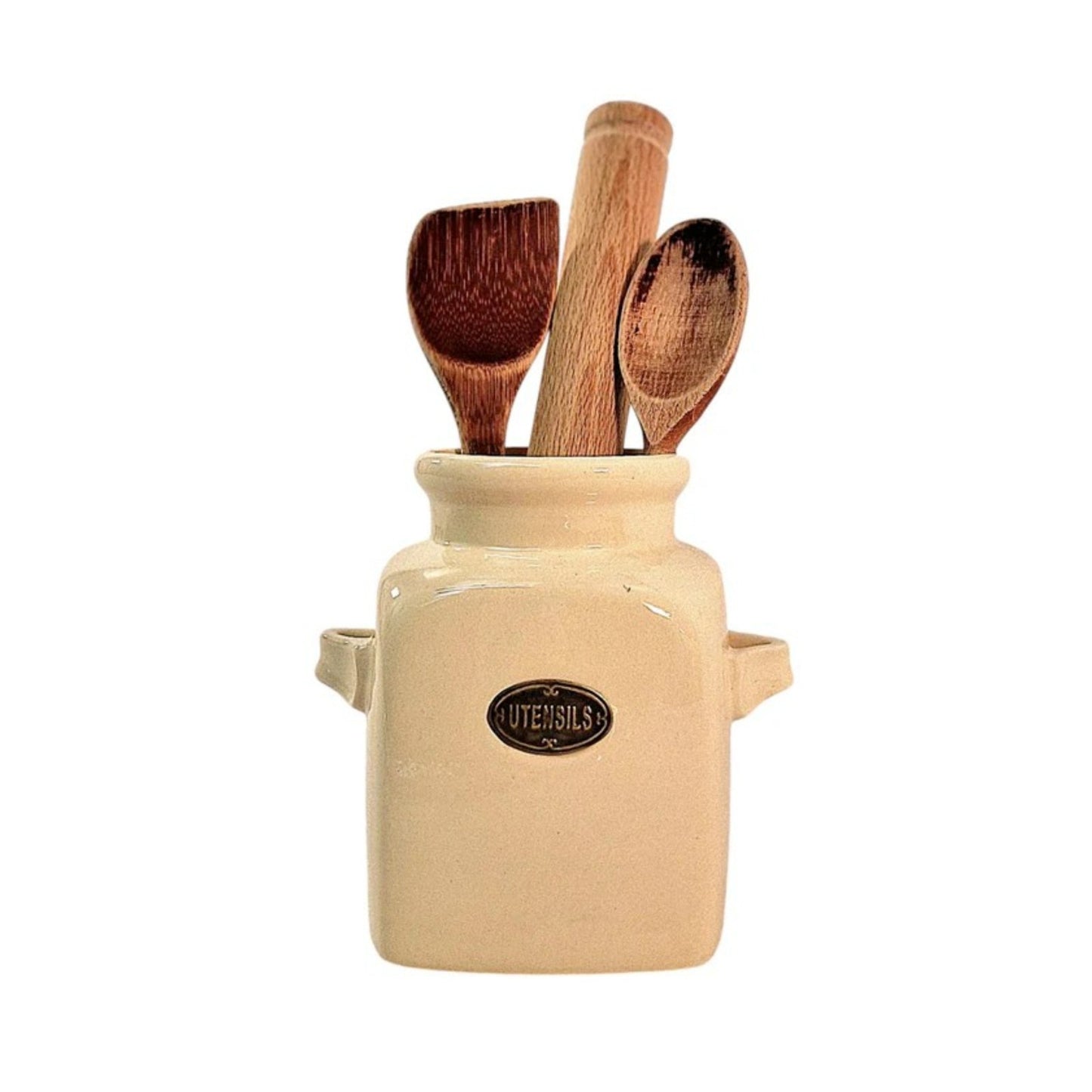 Ceramic Cream Utensils Holder Cutlery Storage Pot with Handles Kitchen Organizer