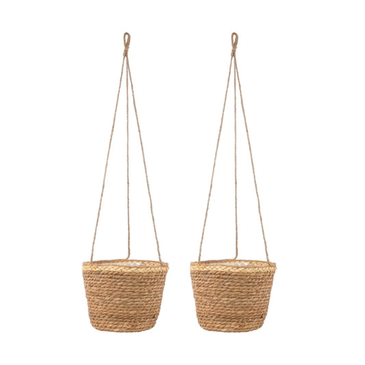 2Pc Seagreass Maize Brown Hanger Planter Basket 24cm Woven Plant Pot Home Garden