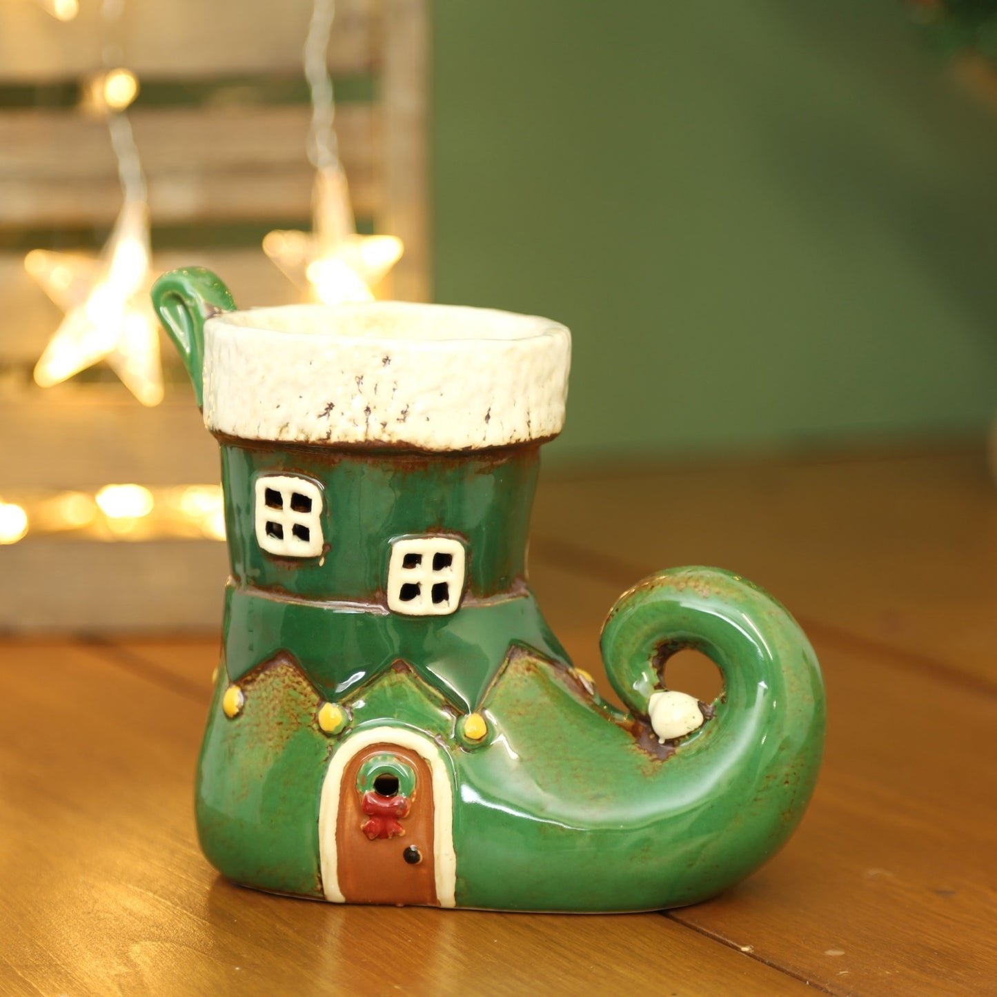 Ceramic Green Elf's Boot Wax Melt Burner Christmas Wax Warmer Xmas Ornament Gift
