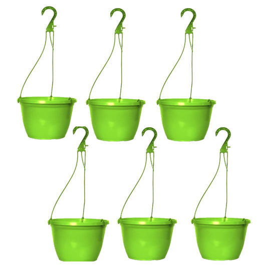 Round Plastic Green Hanging Basket 26cm Glossy Plant Pot 5L Garden Hook Planter