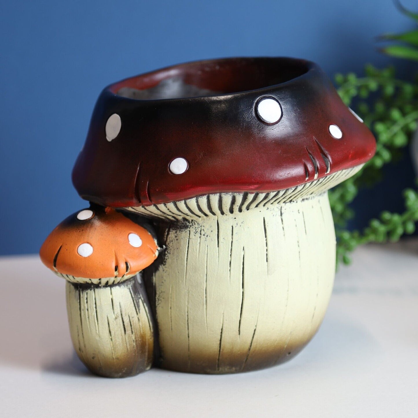 18cm Cement Brown Toadstool Mushroom Shape Plant Pot Indoor Outdoor Decor