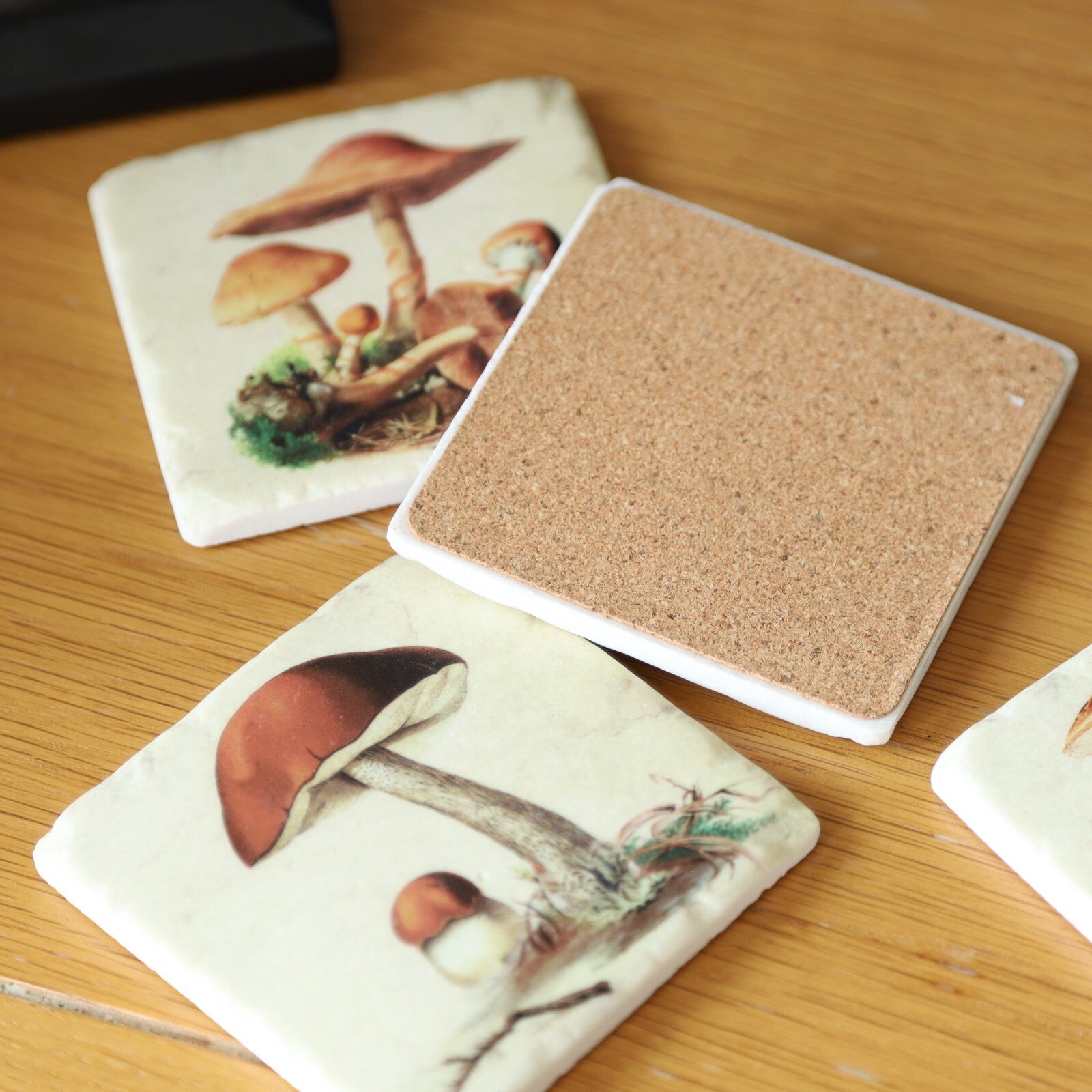Ceramic Mushroom Coasters Set of 4 Cork Backed Coasters Tea Coffee Table Mats
