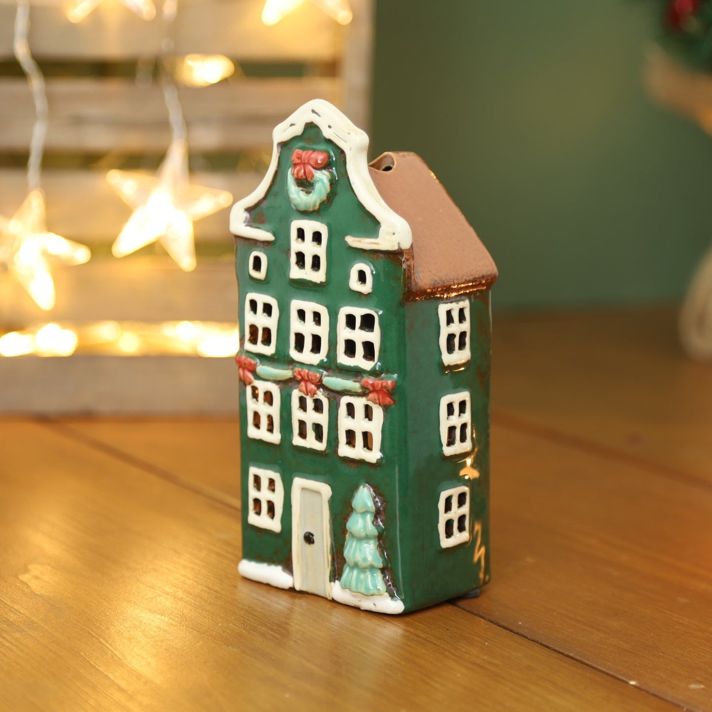 Ceramic Christmas Tealight Holder Cottage Village Scene Townhouse Xmas Ornament