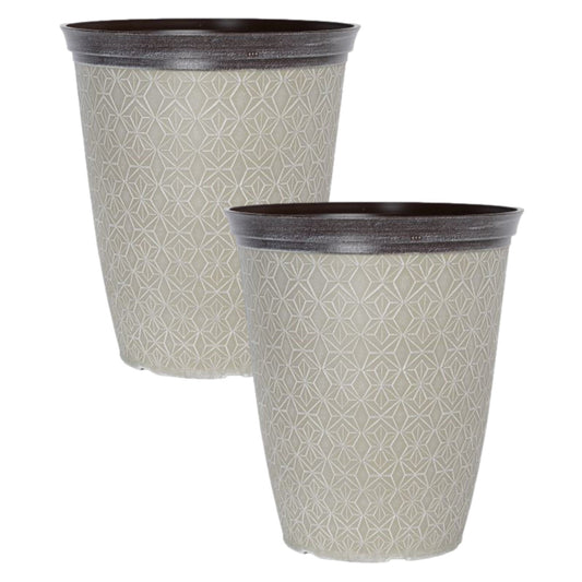 Round Plastic Grey Plant Pot Classic Creamy Fusion 36cm Tall 19L Outdoor Planter