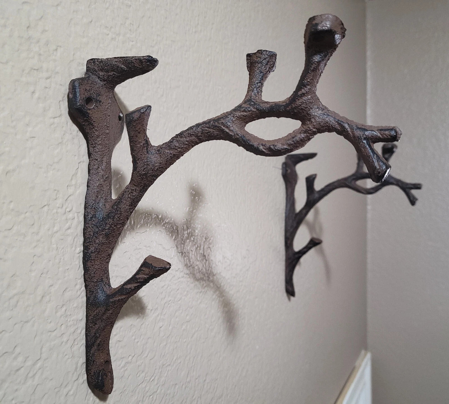 2Pc Cast Iron Tree Branch with Hook Shelf Bracket Wall Supports Floating Shelves