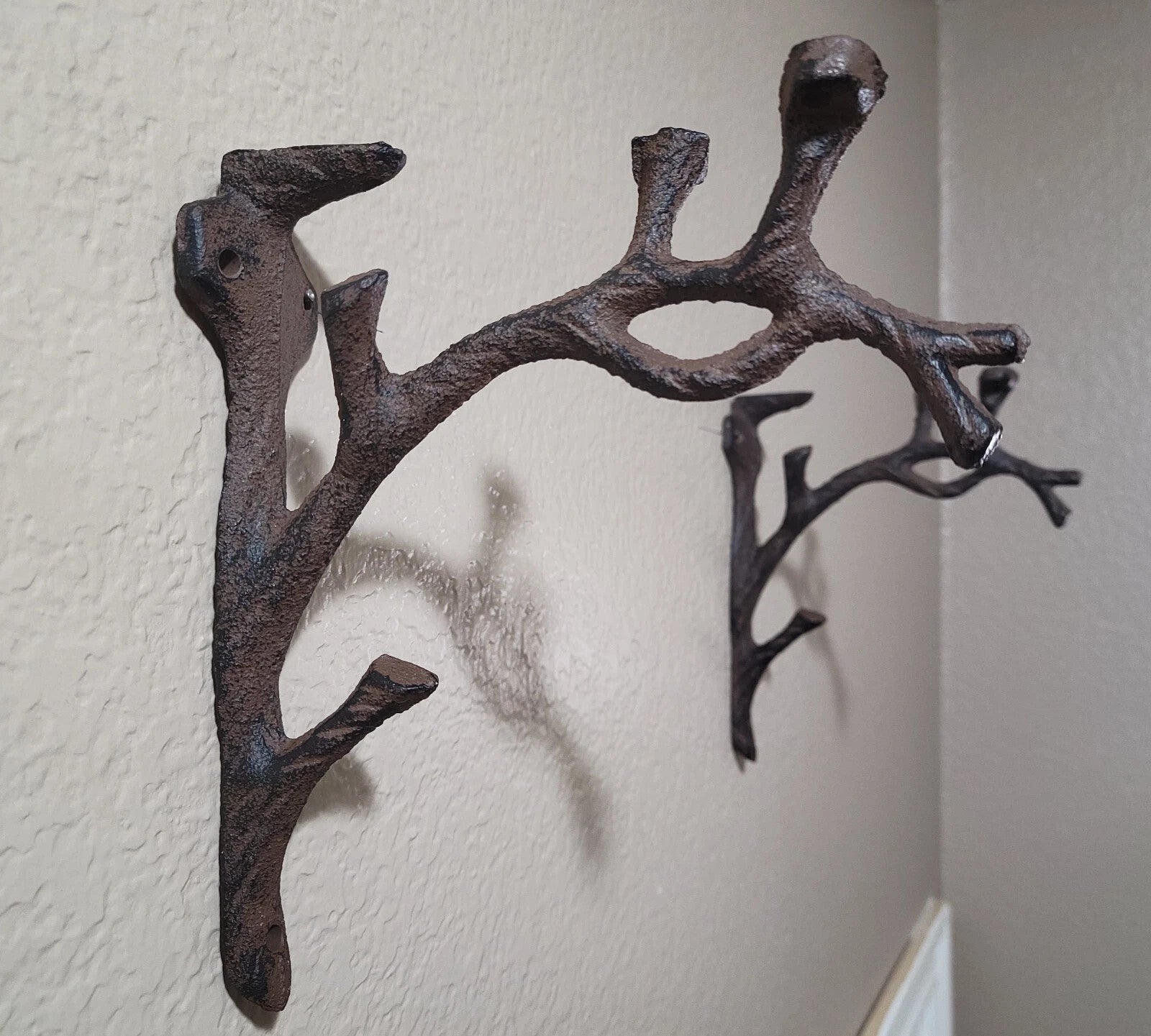 2Pc Cast Iron Tree Branch with Hook Shelf Bracket Wall Supports Floating Shelves