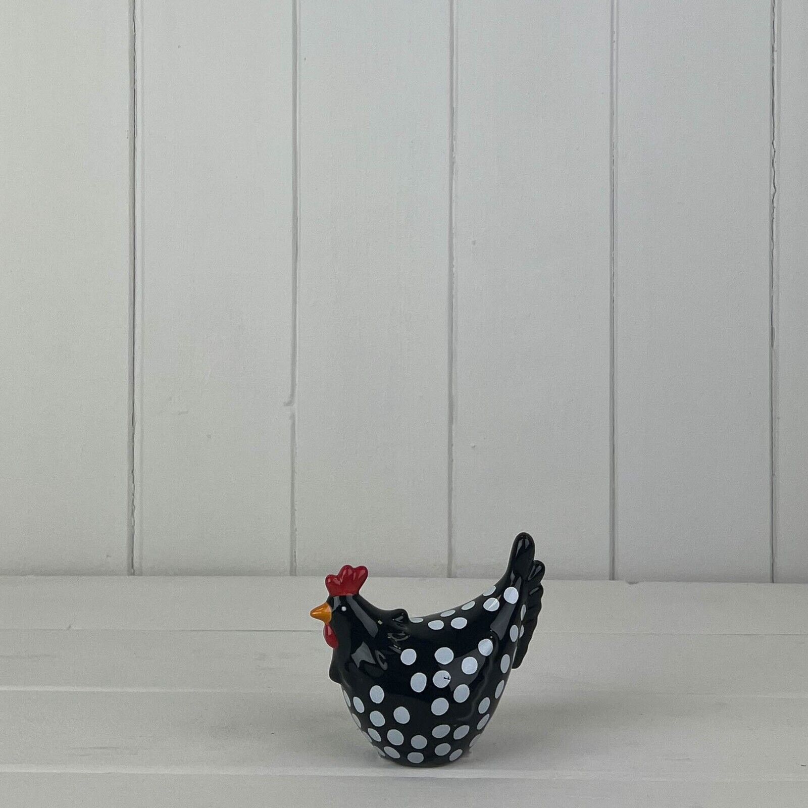 Black Ceramic Speckled Chicken Polka Dot Hen Shelf Sitter Ornament Home Figurine