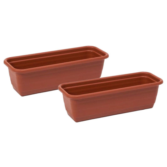 2Pc Plastic Terracotta Balcony Trough 40cm Outdoor 10.5L Garden Flower Planter