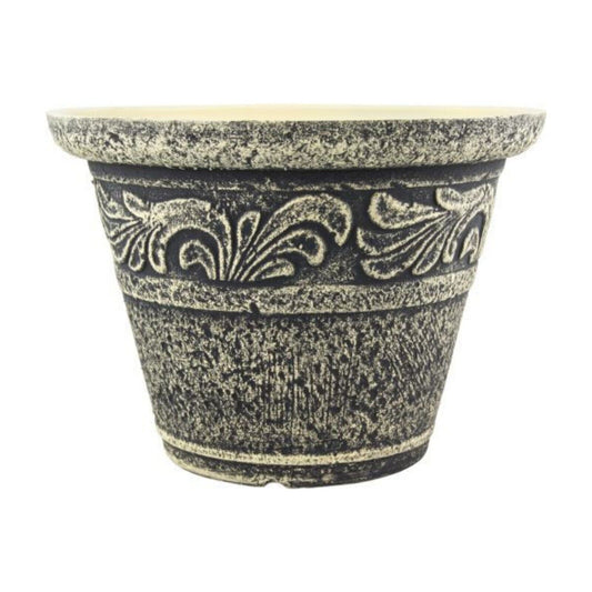 Round Plastic Grey Plant Pot 30cm Stone Effect Outdoor 8L Garden Patio Planter