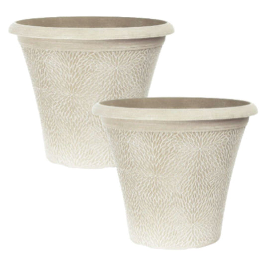 2Pc Plastic April Planters 35cm Powdered Beige Grey Plant Pots 17L Container Pot