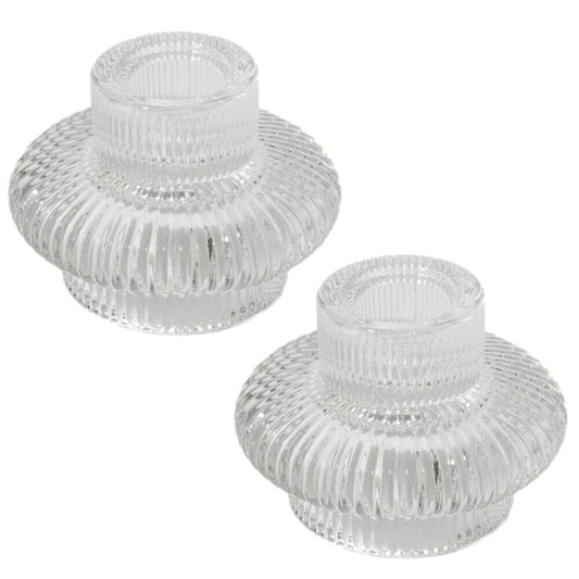 2Pc Clear Glass Two-Way Candle Holder Tea Light Candle Wedding Party Table Decor