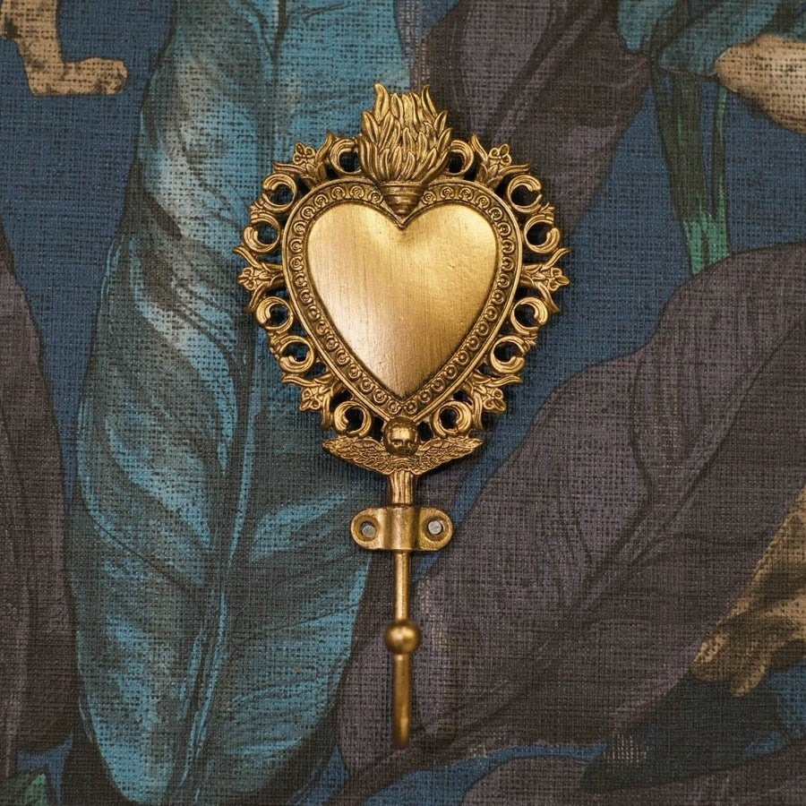 Metal Coat Hook Sacred Heart Antique Gold Wall Mounted Gothic Catholic Key Hook
