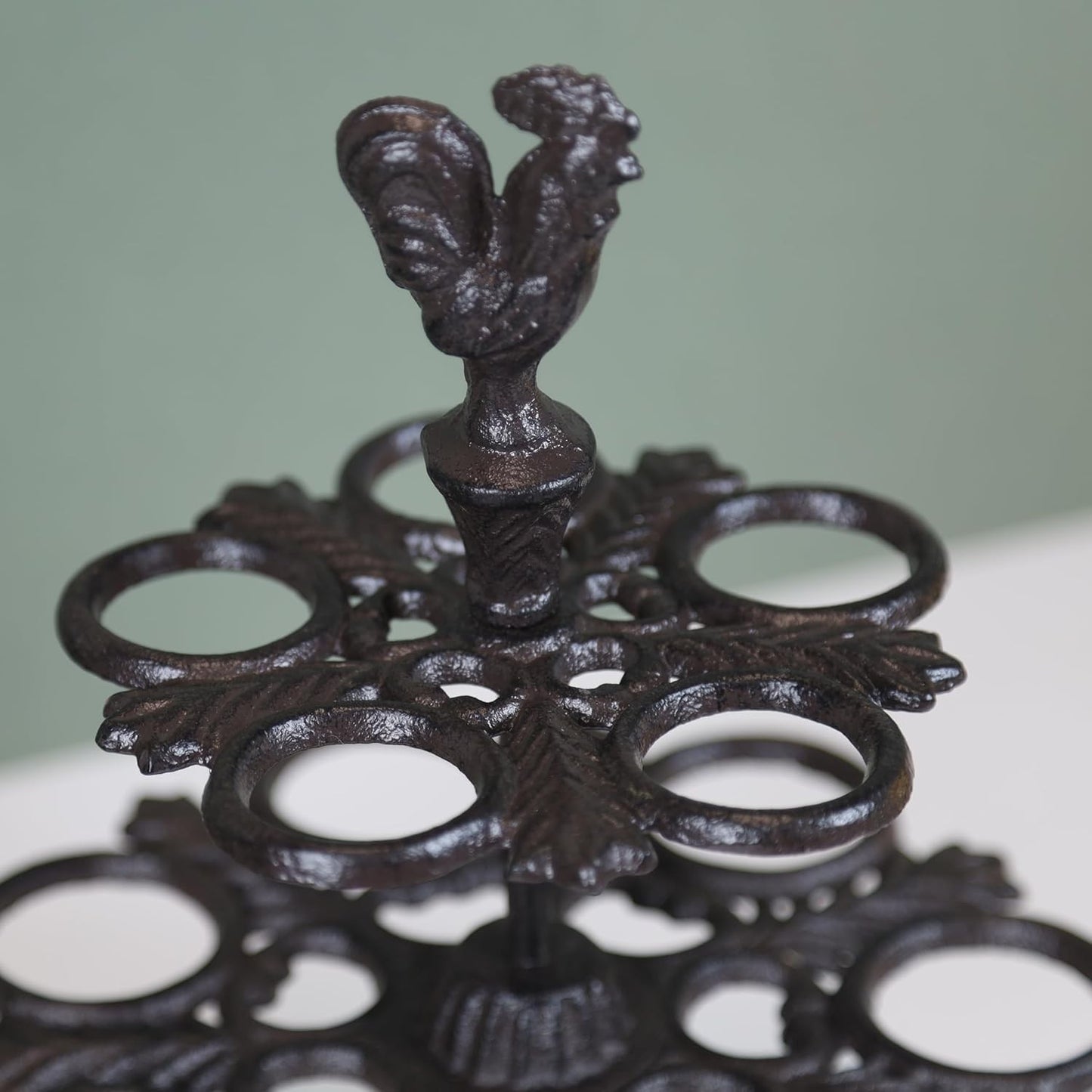2 Tier Cast Iron 12 Eggs Holder Vintage Rack Rooster Tray Kitchen Storage Bucket