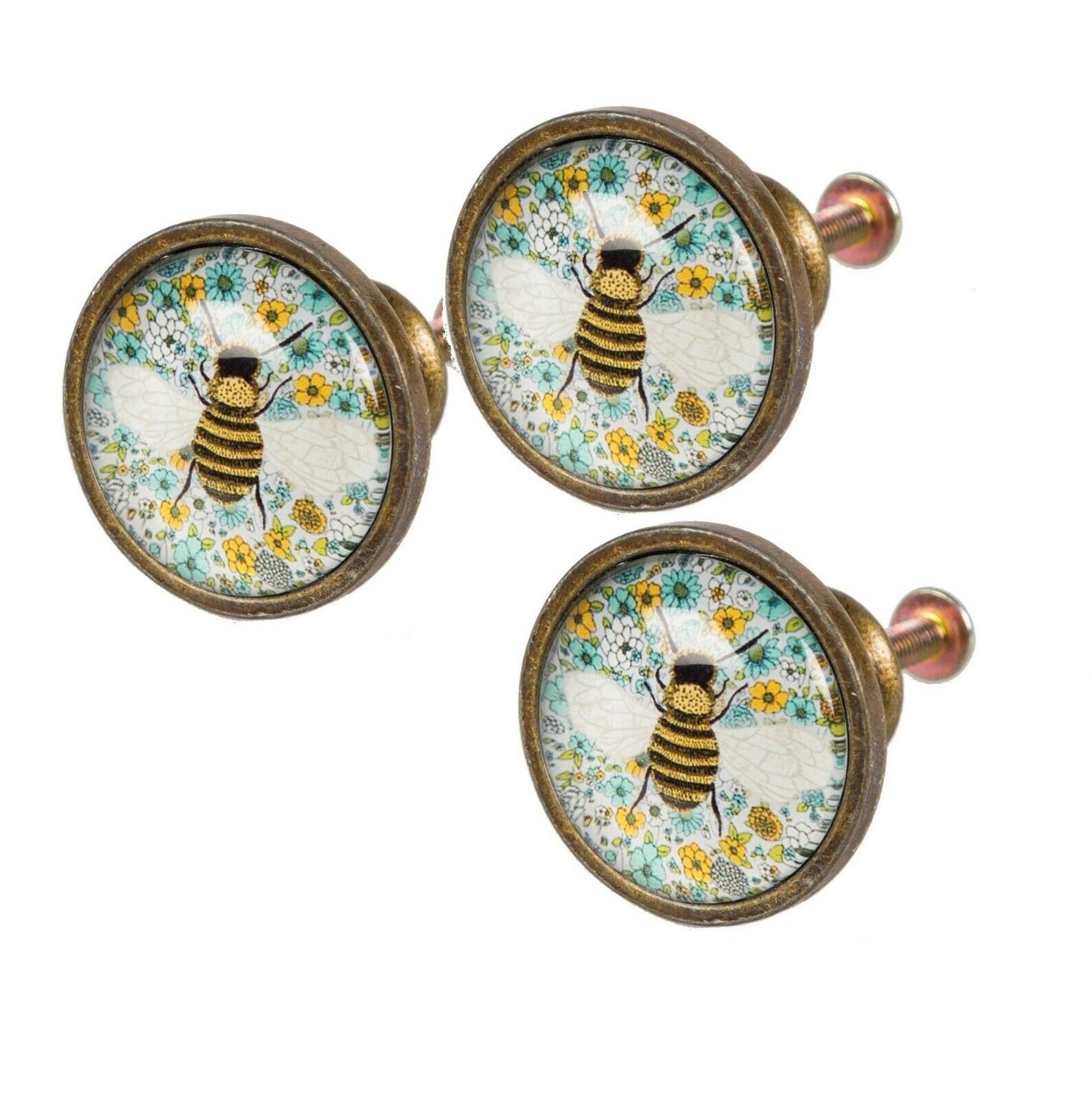 Vintage Summer Floral Metal Bee Cupboard Drawer Knob Metal Pull Door Handle 